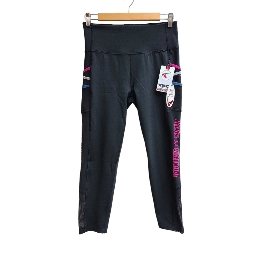 "Whatever It Takes" TKO Graphic Leggings, Black Pink, Size Large